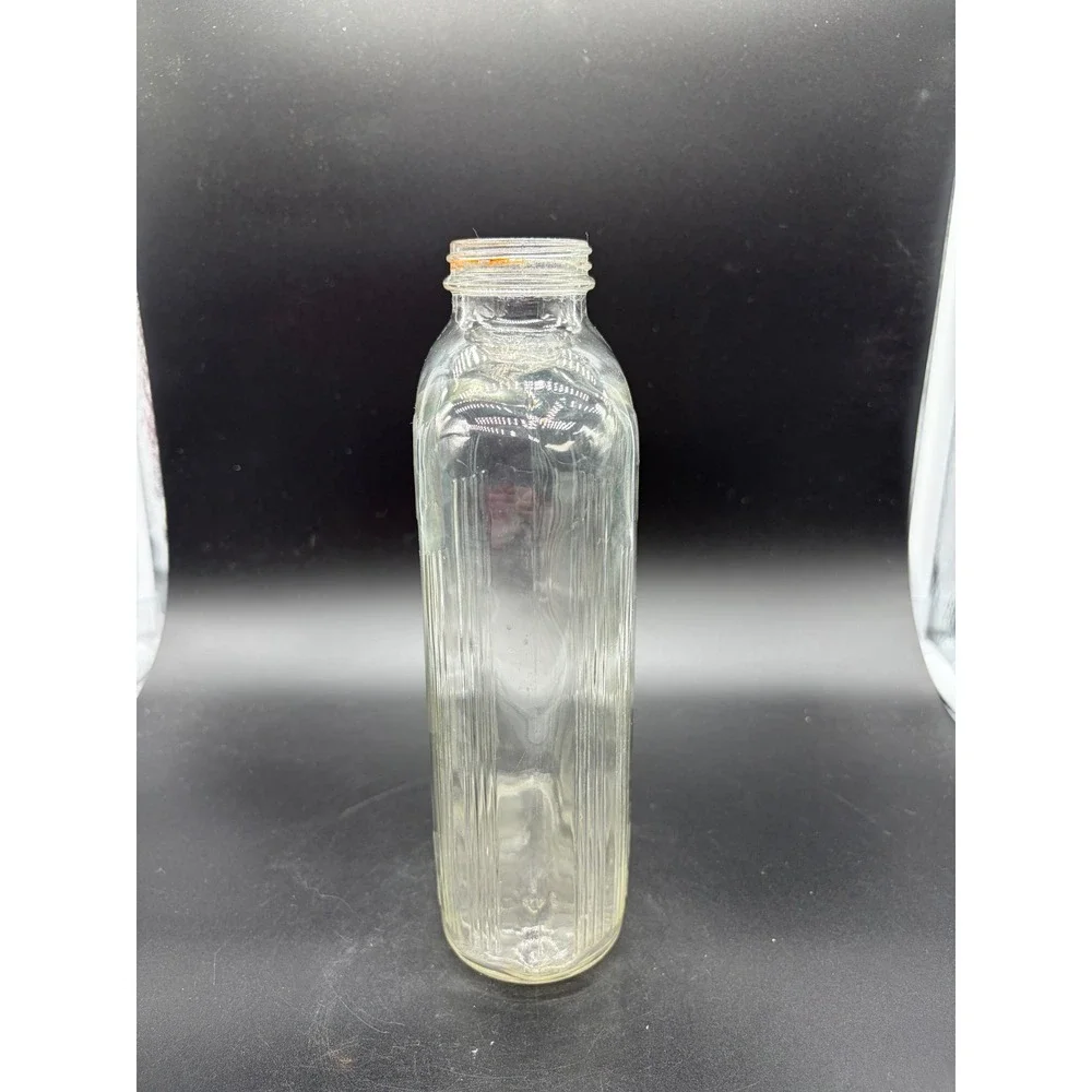 Vintage Clear Glass Embossed Flask‎ Bottle Collectible Display Home Decor